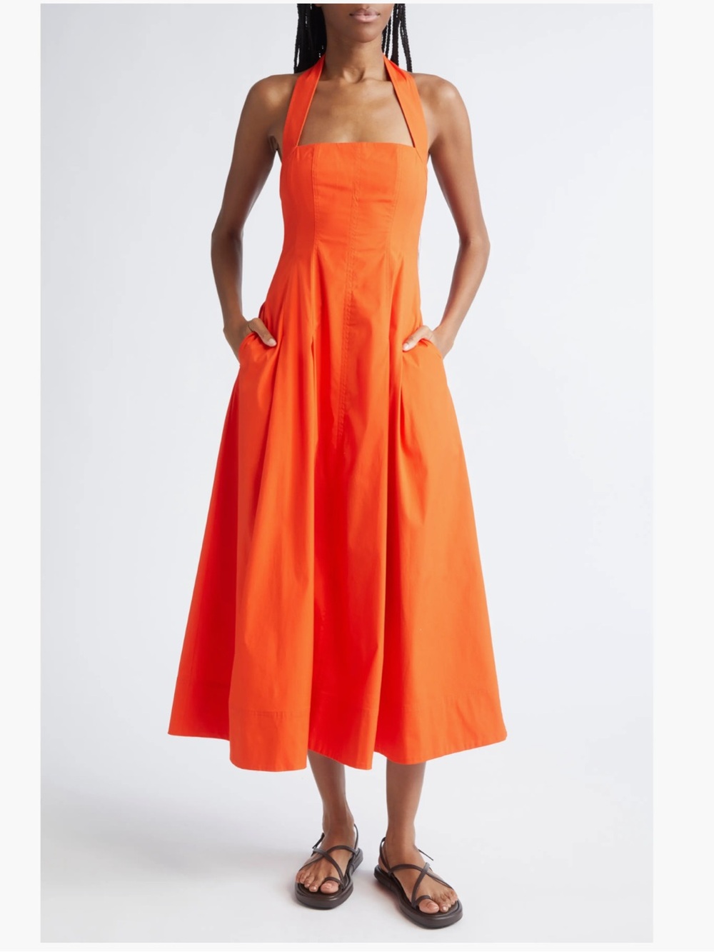 A.L.C. $595 Natalie Stretch Cotton Halter Dress in poppy
